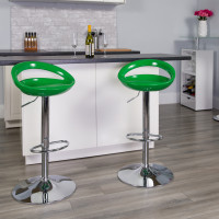 Flash Furniture Contemporary Green Plastic Adjustable Height Bar Stool with Chrome Base CH-TC3-1062-GN-GG